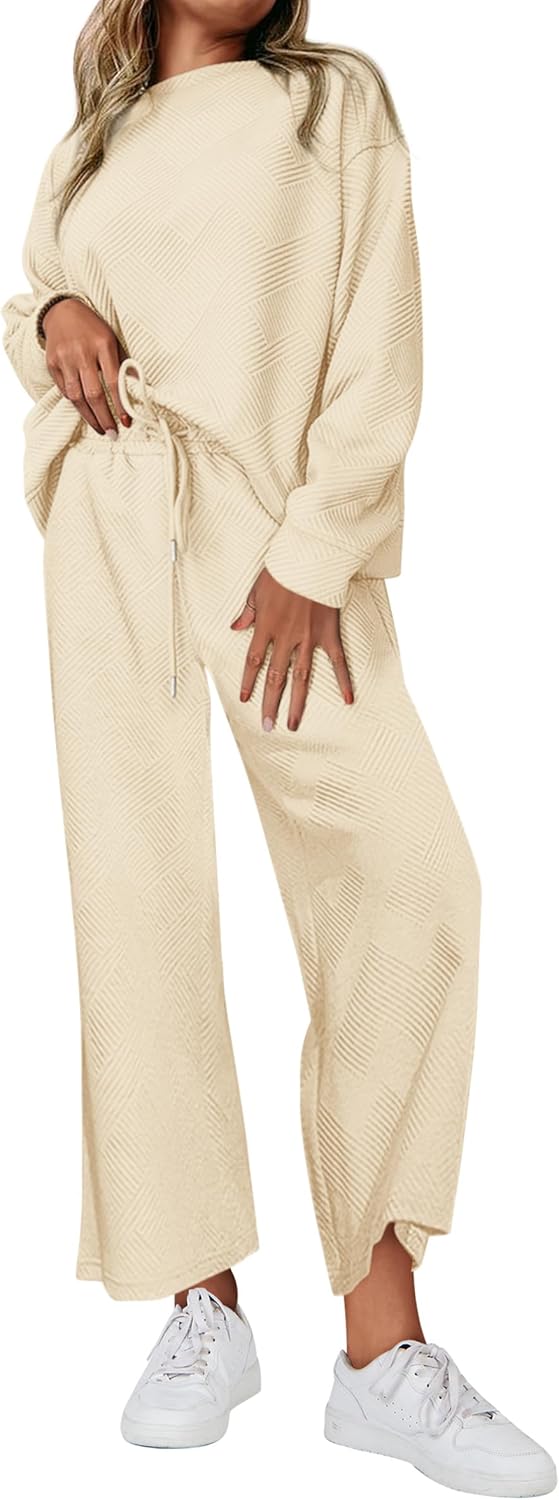 NEW 🔥 Women's Cotton Two-Piece Oversized Drawstring Sweatshirt Wide Leg Sweatpants Casual Set