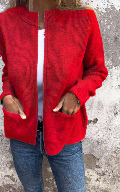 CLEARANCE SALEš„ Round Neck Zipper Knitted Jacket