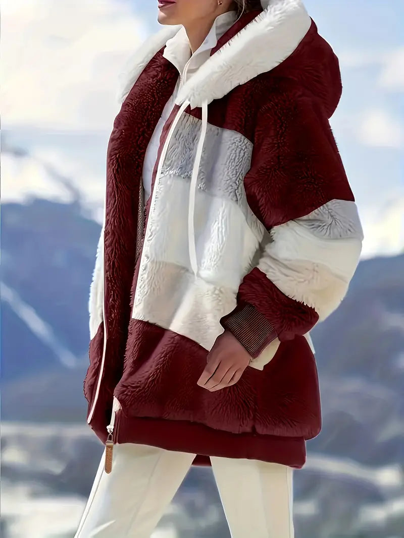 CLEARANCE SALEš„ Stylish Color Block Fur Jacket