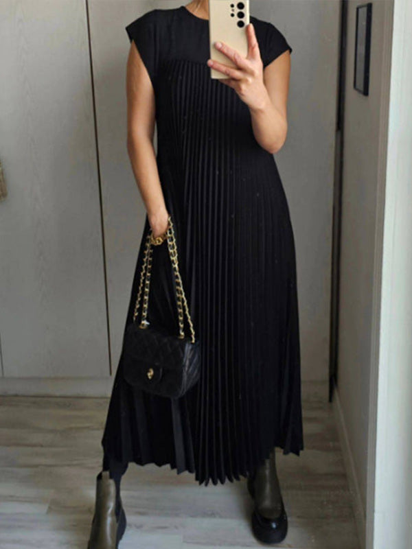 CLEARANCE🔥 Round Neck Casual Pleated Dress