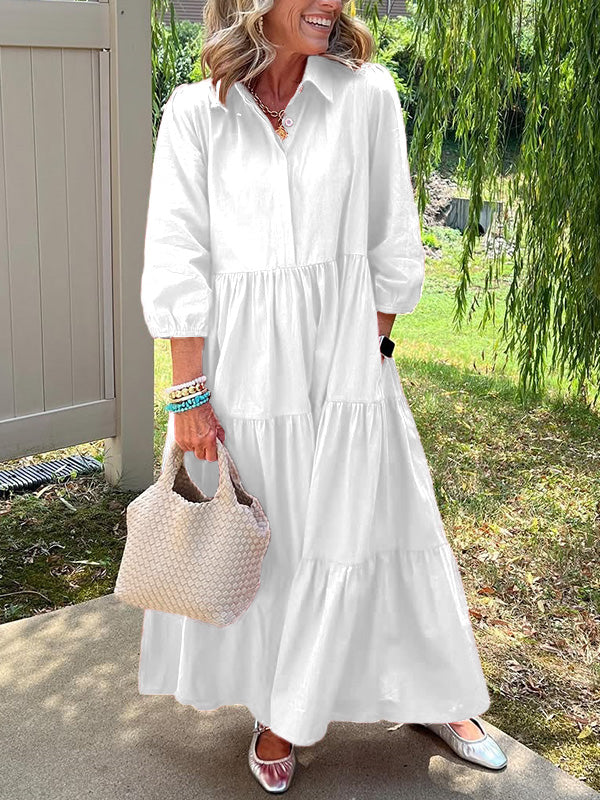 CLEARANCE🔥 Loose Cotton Linen Lapel Dress- Tax Free