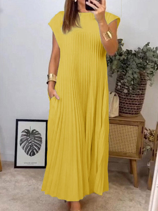 CLEARANCE🔥 Round Neck Casual Pleated Dress