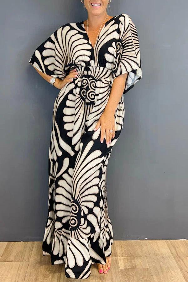 Hot Saleš„ Printed Elastic Waist Casual Wide Leg Jumpsuit