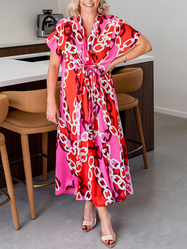 NEW🔥 V Neck Printed Satin Dress- Tax Free