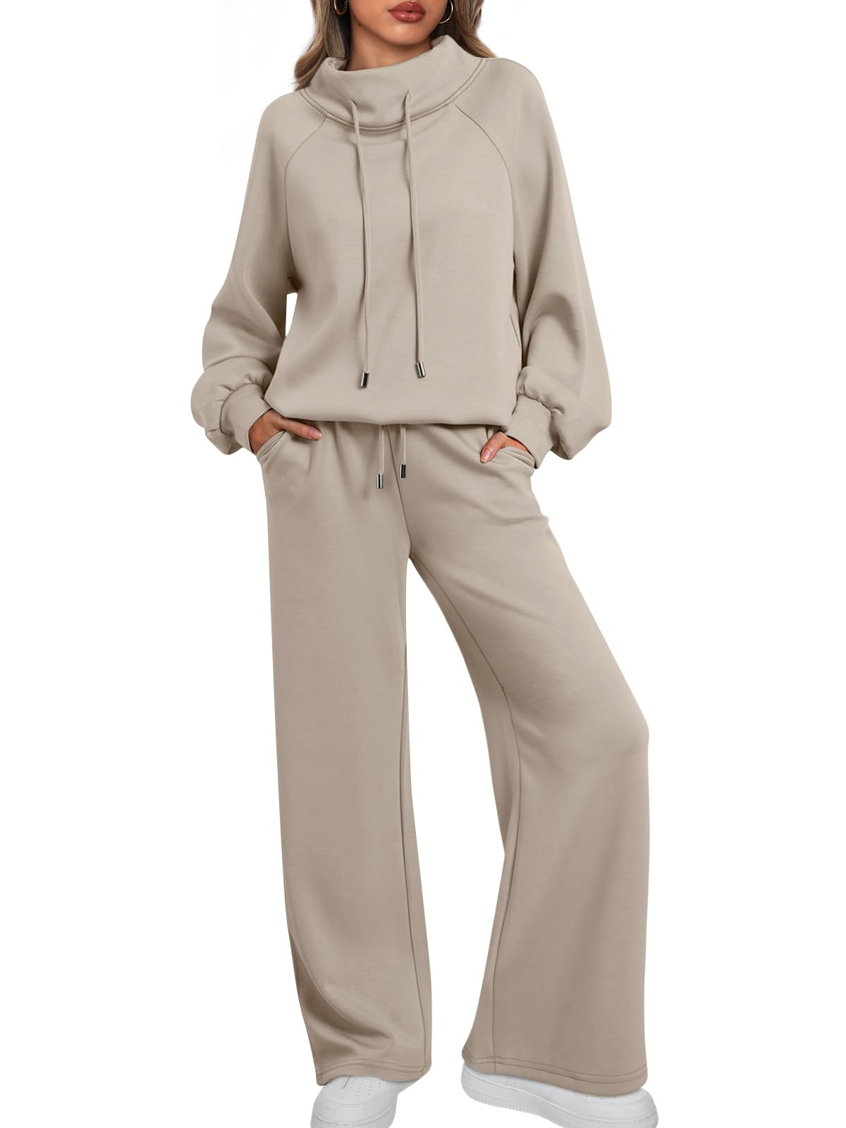 🎄Christmas Clearance 🔥 Women's Oversized Two-Piece Round Neck Drawstring Sweatshirt Wide Leg Sweatpants Casual Suit