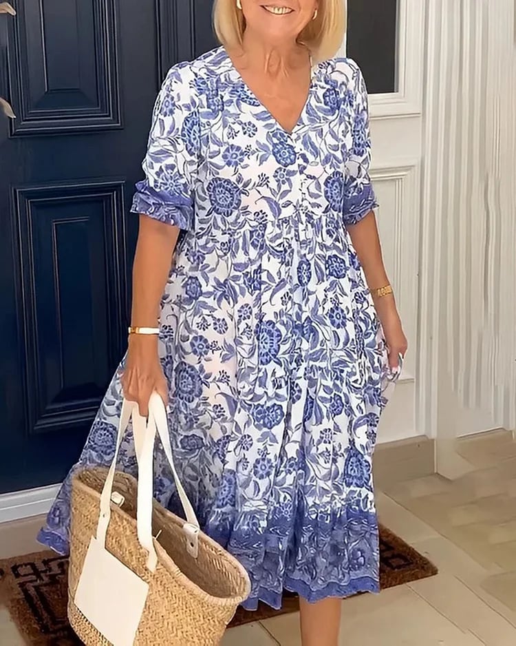 CLEARANCE🔥 V Neck Printed Dress- Tax Free