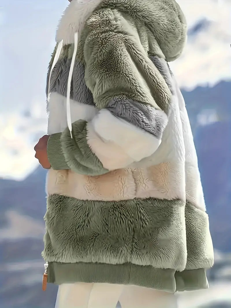 CLEARANCE SALEš„ Stylish Color Block Fur Jacket