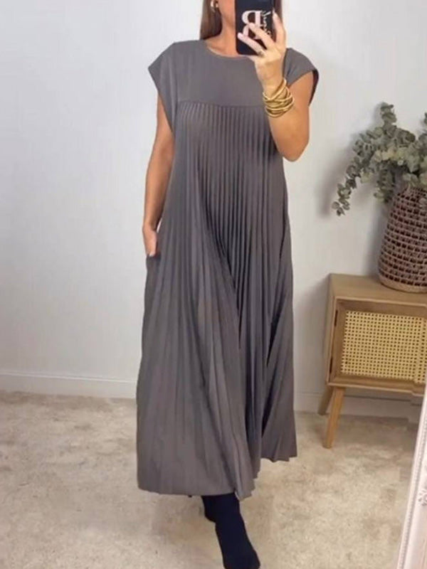 CLEARANCE🔥 Round Neck Casual Pleated Dress