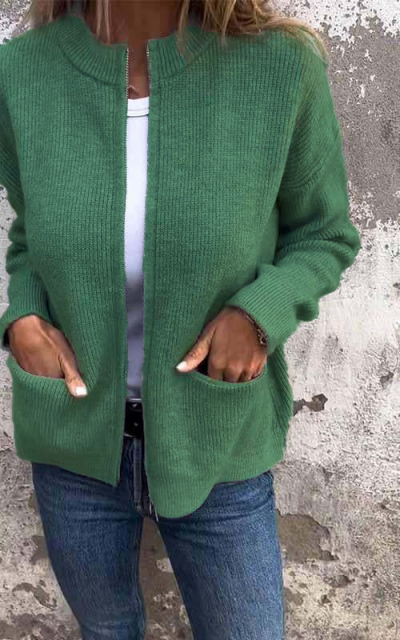 CLEARANCE SALEš„ Round Neck Zipper Knitted Jacket