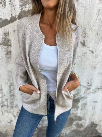 CLEARANCE SALEš„Casual Round Neck Zipper Thin Jacket