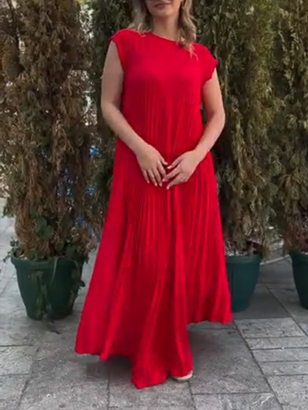 CLEARANCE🔥 Round Neck Casual Pleated Dress