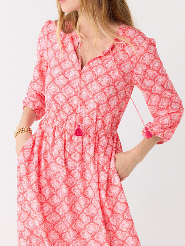 NEW🔥 Drawstring Round Neck Printed Dress