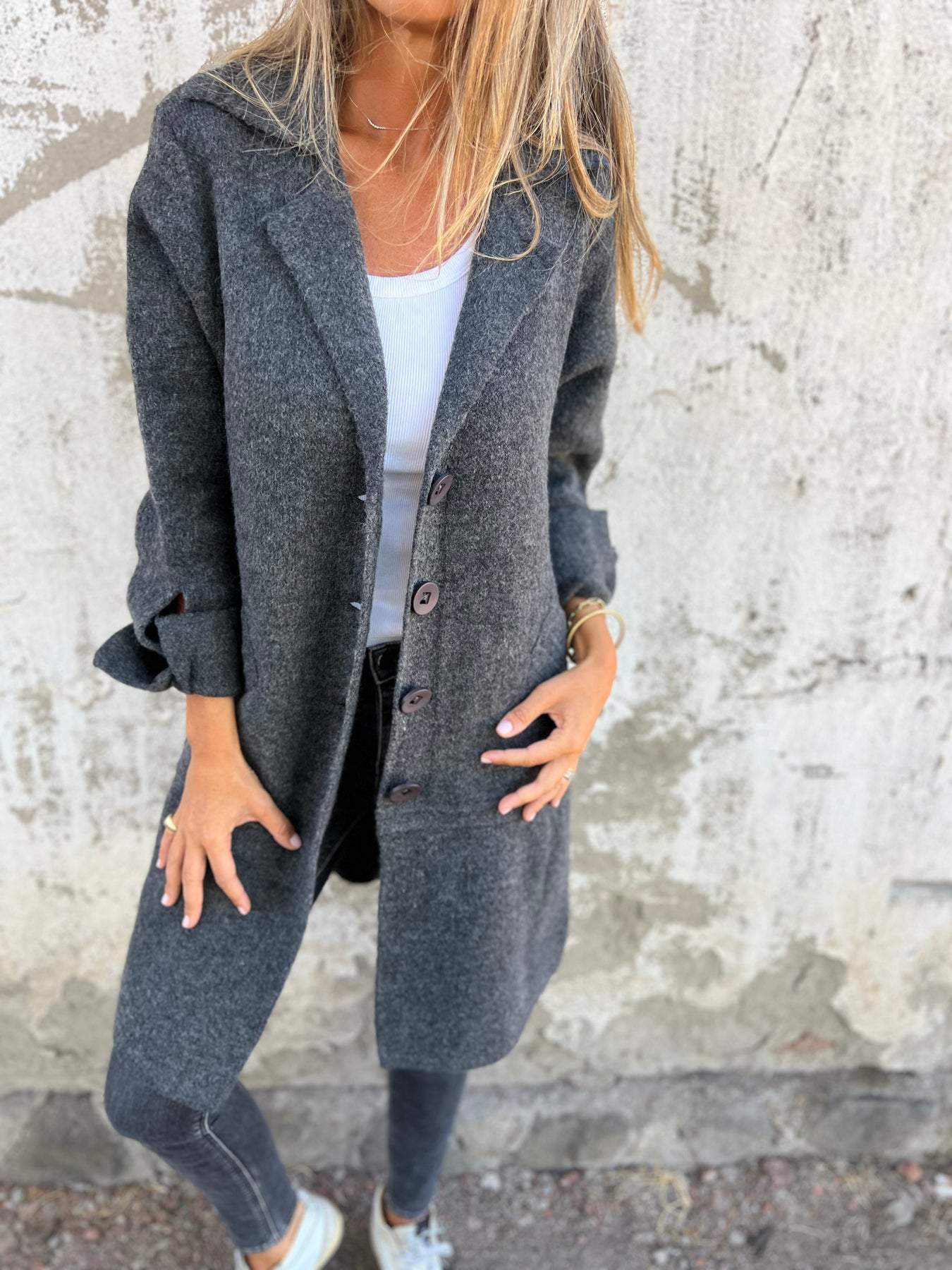 CLEARANCE SALEš„ Casual Lapel Wool Single Breasted Long Coat- 48% OFF