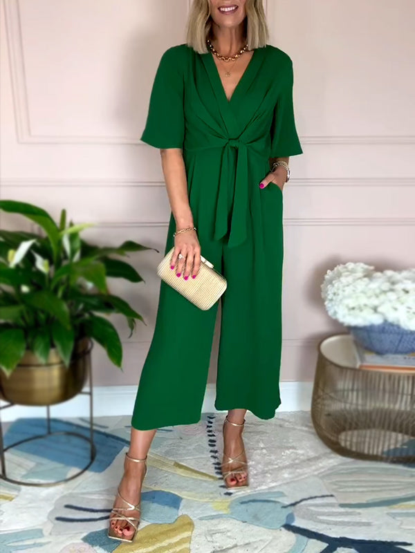 New🔥 V Neck Front Tie Jumpsuit- Tax Free