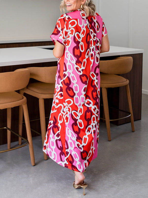 NEW🔥 V Neck Printed Satin Dress- Tax Free