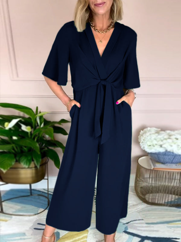 New🔥 V Neck Front Tie Jumpsuit- Tax Free