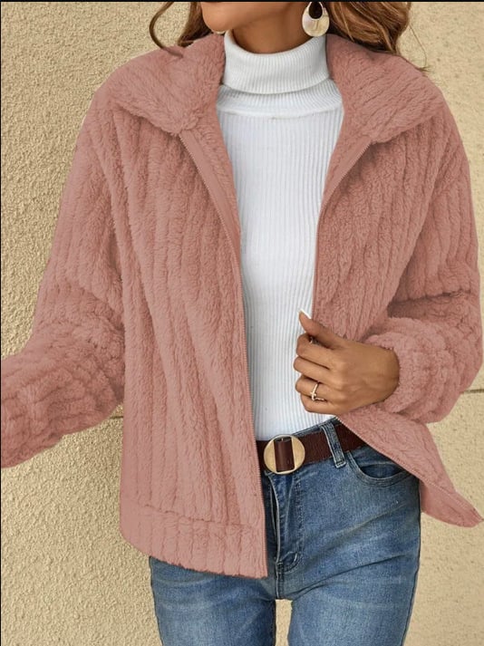 Casual Lapel Zipper Warm Plush Fleece Zipper Jacket Coat