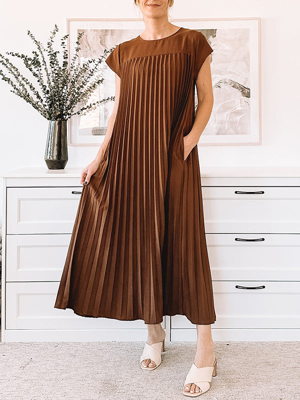CLEARANCE🔥 Round Neck Casual Pleated Dress