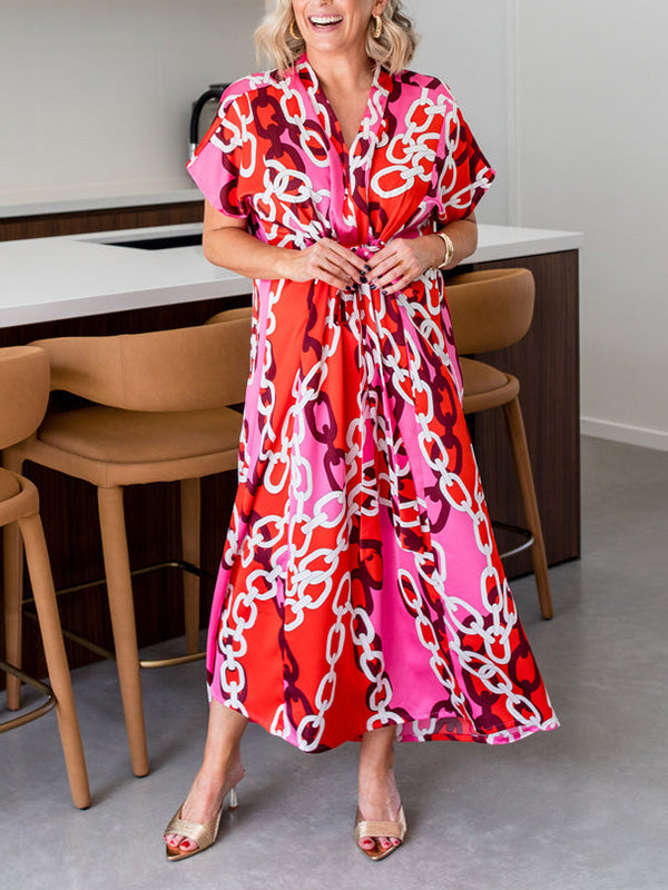 NEW🔥 V Neck Printed Satin Dress- Tax Free