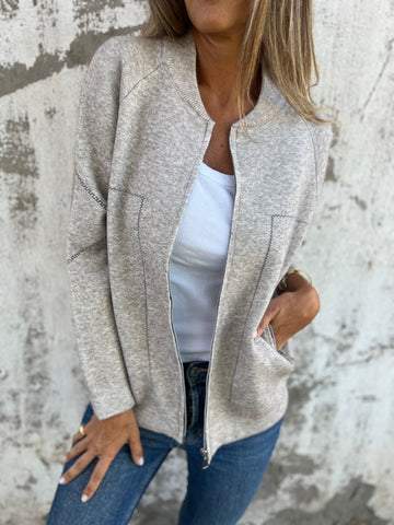 CLEARANCE SALEš„Casual Round Neck Zipper Thin Jacket