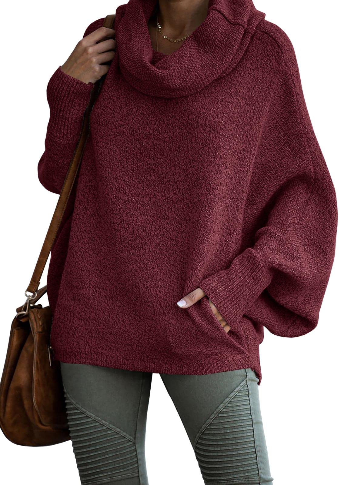 Women's Cowl Neck Batwing Sleeve Pullover Sweater