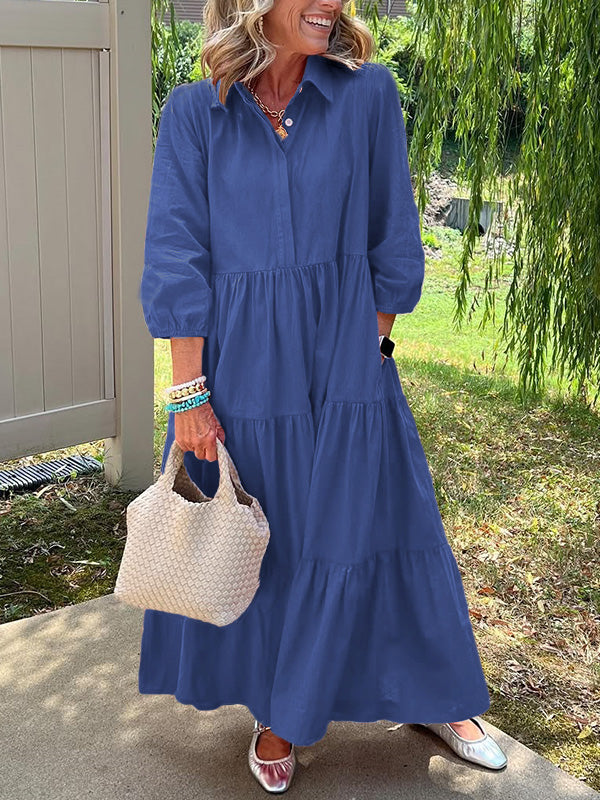 CLEARANCE🔥 Loose Cotton Linen Lapel Dress- Tax Free