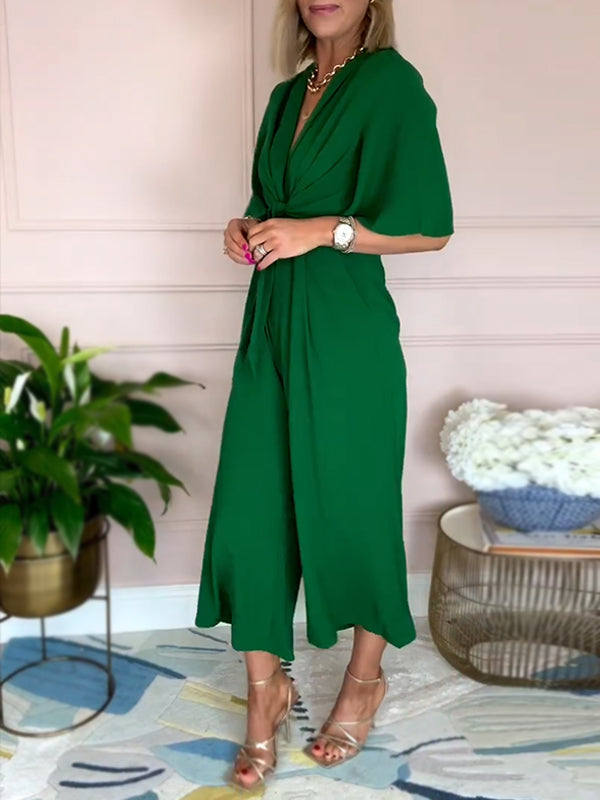 New🔥 V Neck Front Tie Jumpsuit- Tax Free