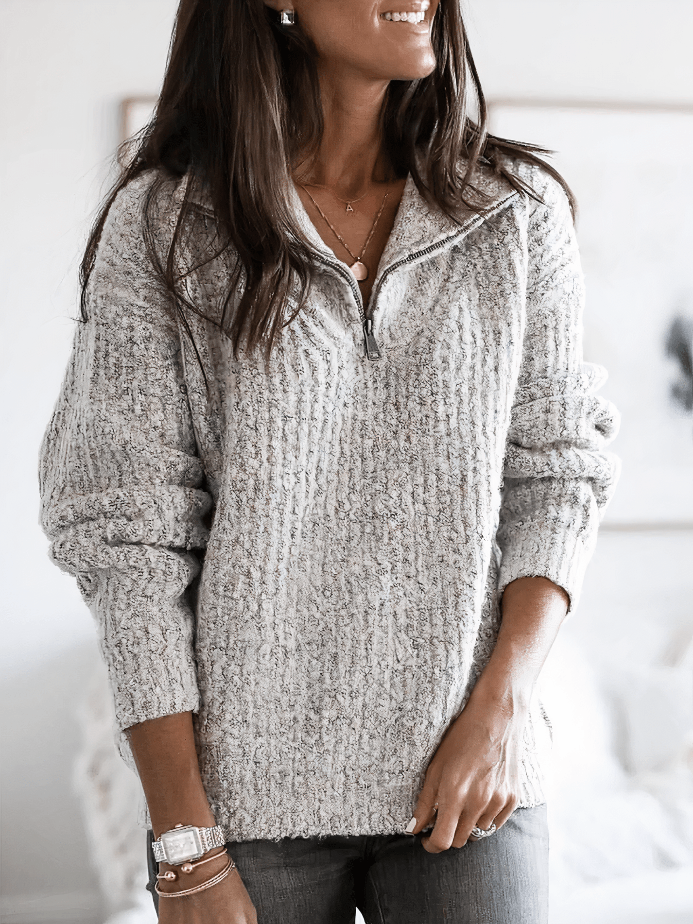Ribbed Half Zip Sweater For Women