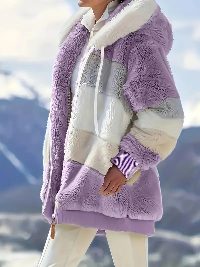 CLEARANCE SALEš„ Stylish Color Block Fur Jacket