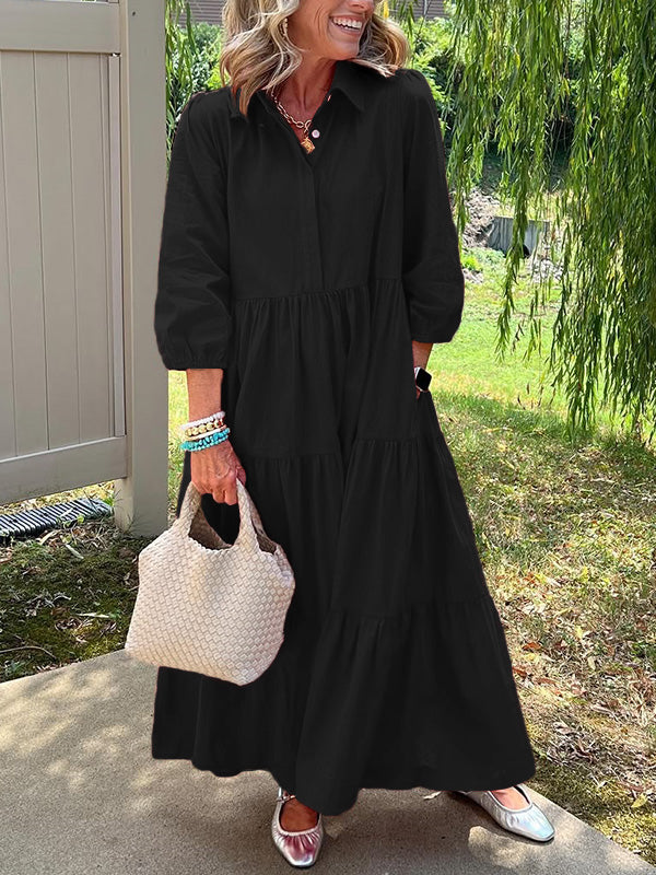 CLEARANCE🔥 Loose Cotton Linen Lapel Dress- Tax Free