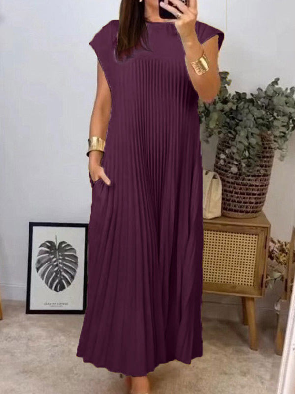 CLEARANCE🔥 Round Neck Casual Pleated Dress