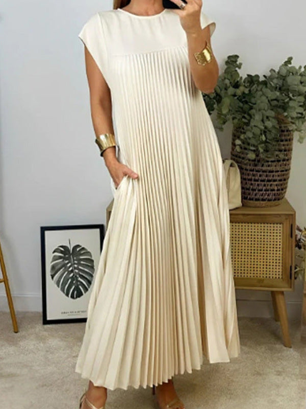 CLEARANCE🔥 Round Neck Casual Pleated Dress