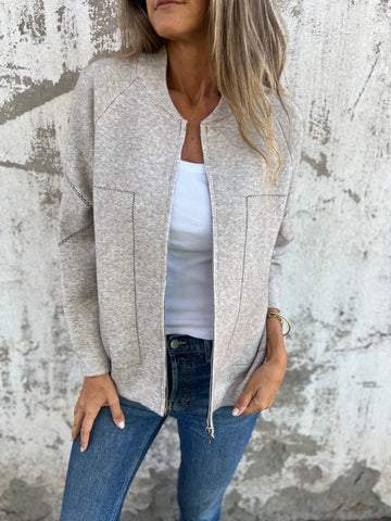 CLEARANCE SALEš„Casual Round Neck Zipper Thin Jacket
