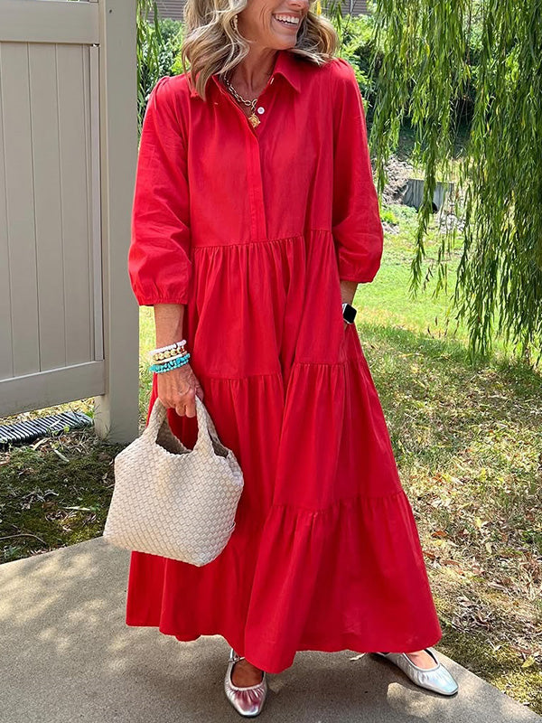 CLEARANCE🔥 Loose Cotton Linen Lapel Dress- Tax Free