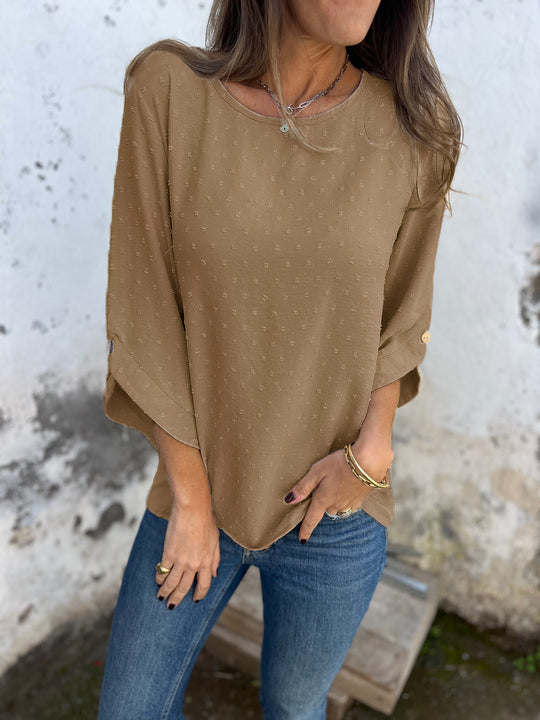 CLEARANCE SALEš„ Round Neck Embroidered Large Cuffs Casual Shirt