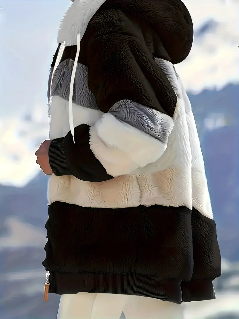 CLEARANCE SALEš„ Stylish Color Block Fur Jacket