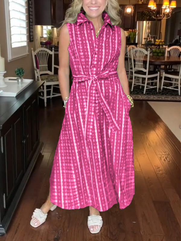 New🔥 Lapel Button Printed Waistband Dress