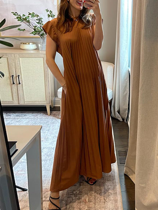 CLEARANCE🔥 Round Neck Casual Pleated Dress