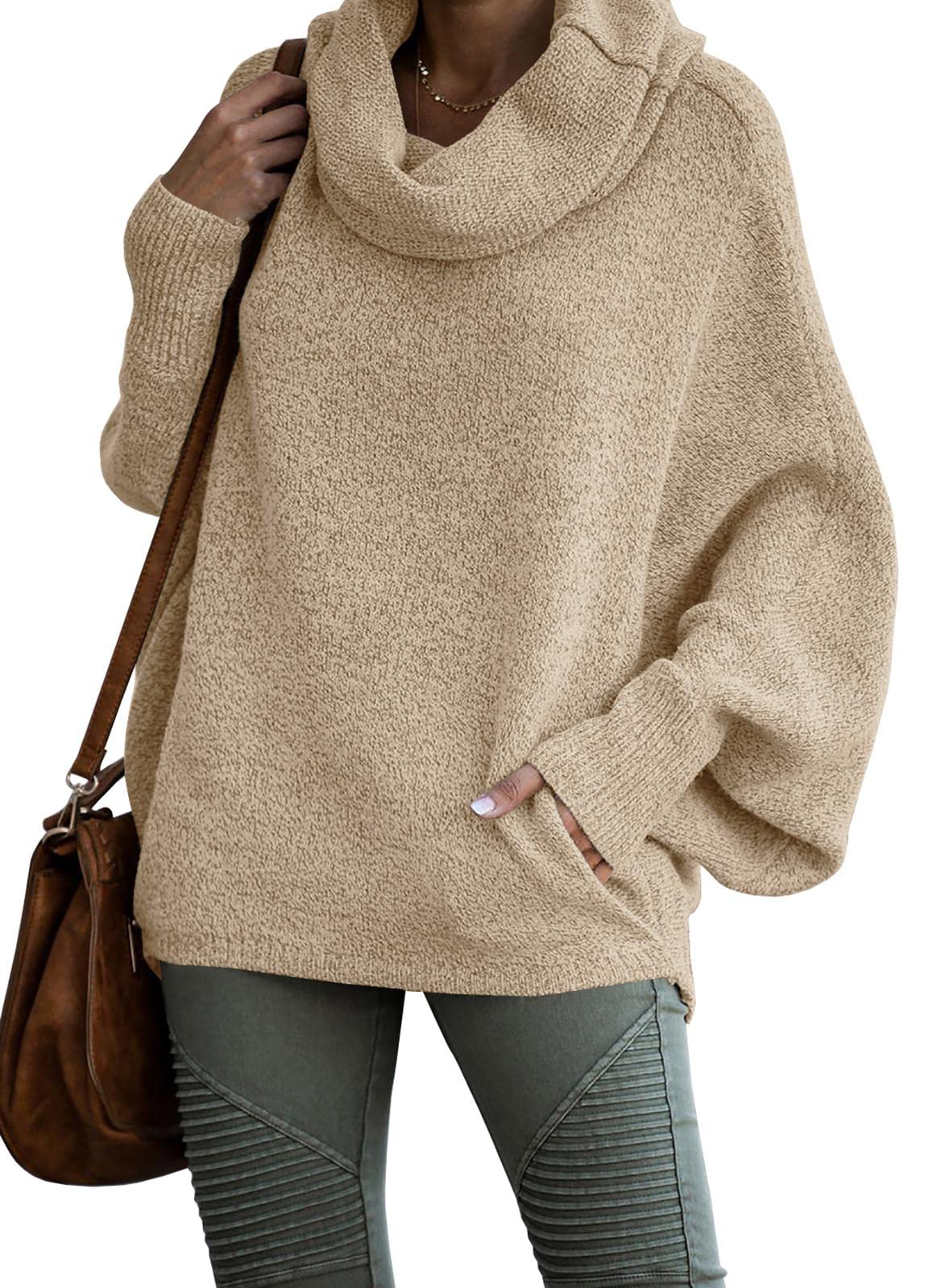 Women's Cowl Neck Batwing Sleeve Pullover Sweater