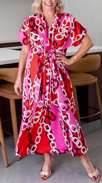 NEW🔥 V Neck Printed Satin Dress- Tax Free