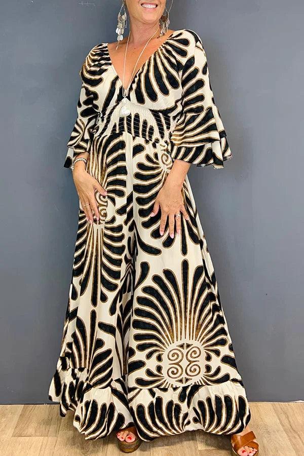 Hot Saleš„ Printed Elastic Waist Casual Wide Leg Jumpsuit