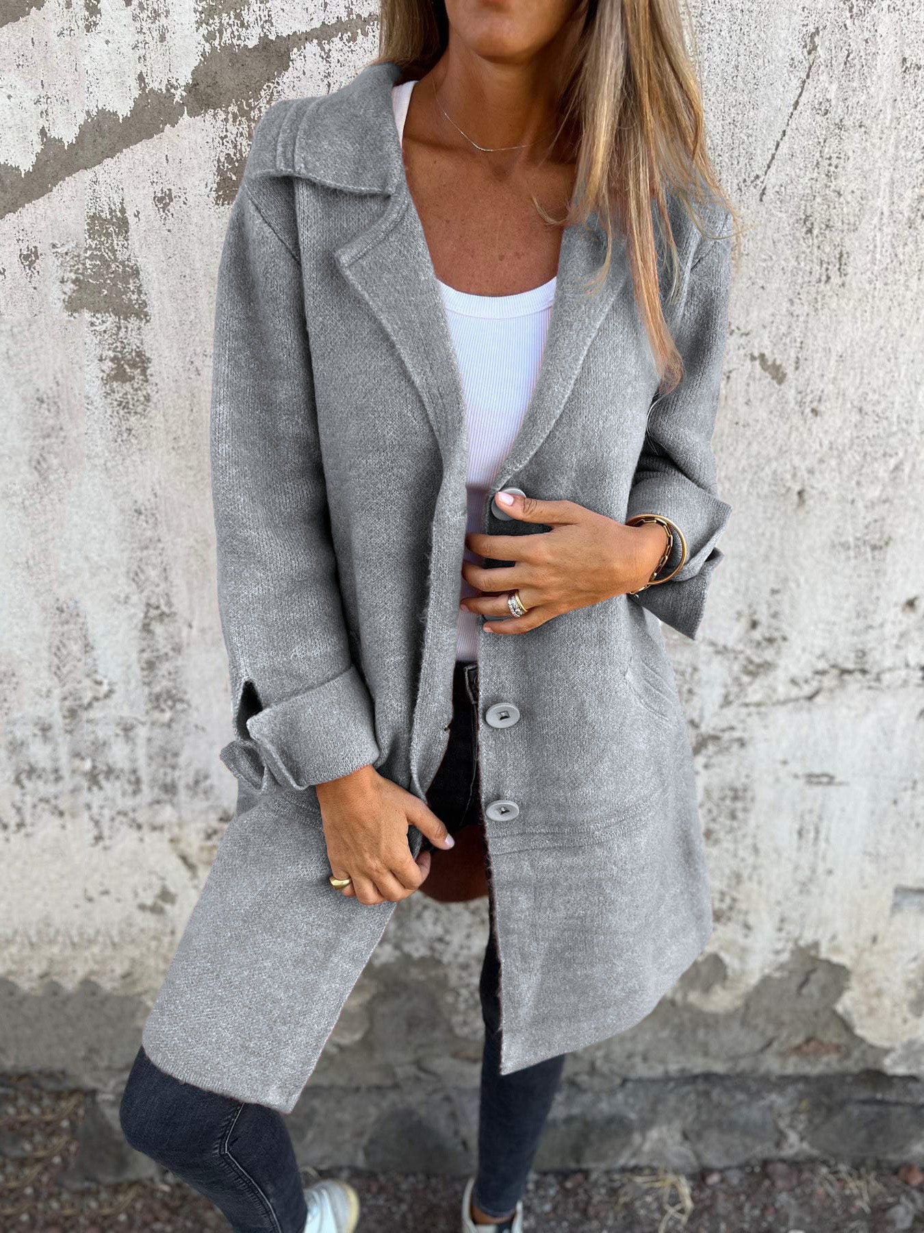 CLEARANCE SALEš„ Casual Lapel Wool Single Breasted Long Coat- 48% OFF
