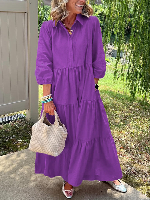 CLEARANCE🔥 Loose Cotton Linen Lapel Dress- Tax Free