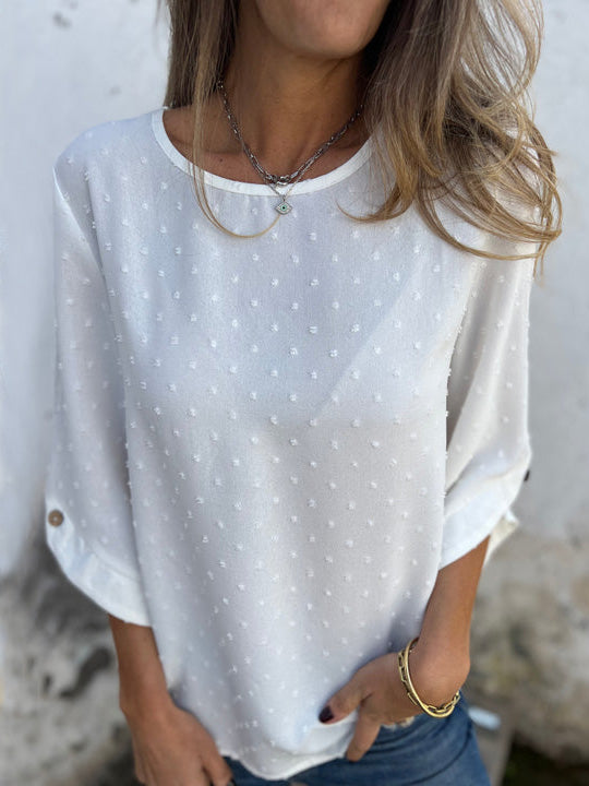 CLEARANCE SALEš„ Round Neck Embroidered Large Cuffs Casual Shirt