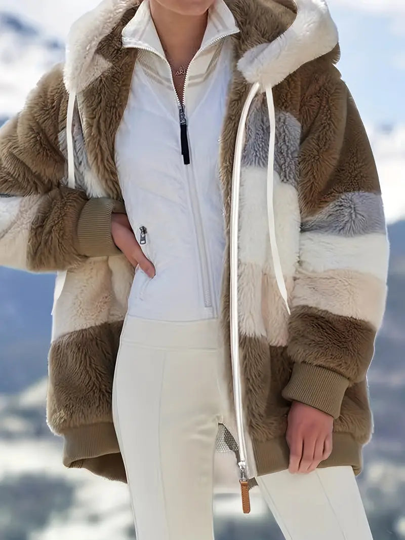 CLEARANCE SALEš„ Stylish Color Block Fur Jacket