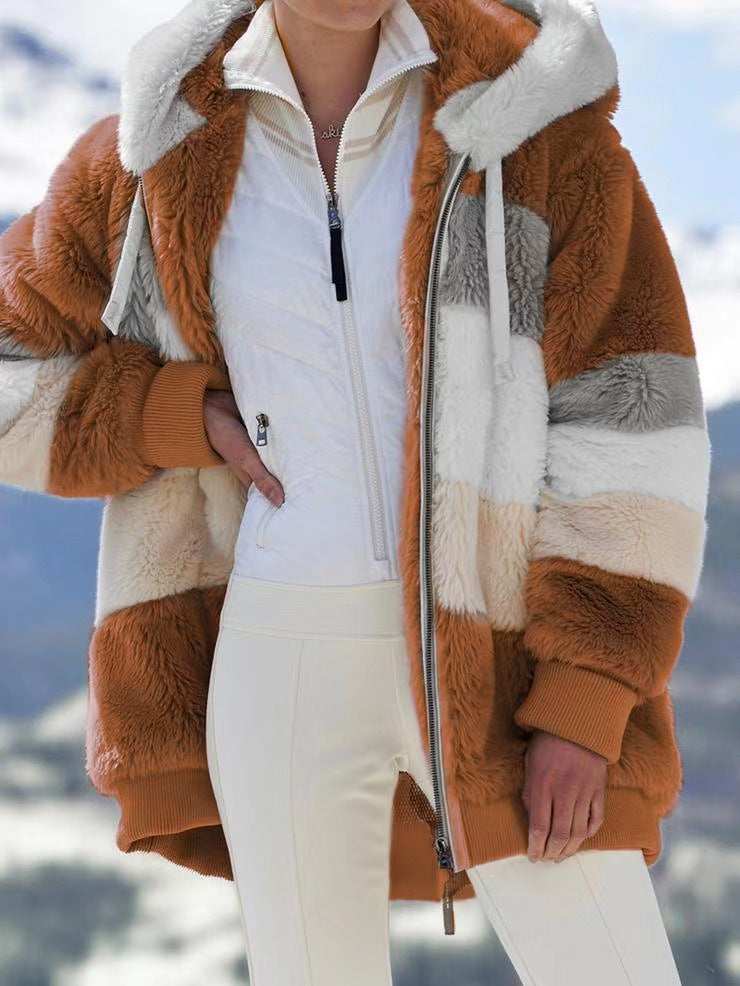 CLEARANCE SALEš„ Stylish Color Block Fur Jacket
