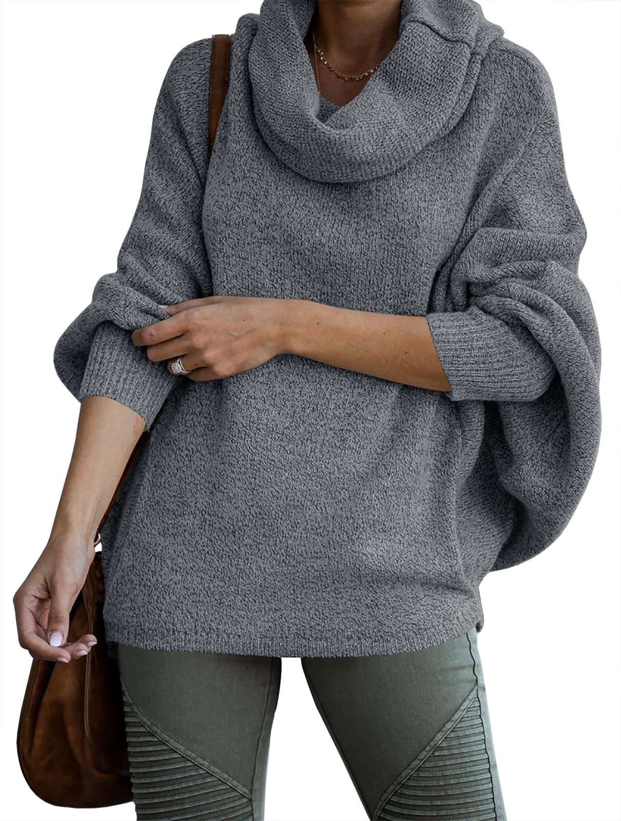 Women's Cowl Neck Batwing Sleeve Pullover Sweater