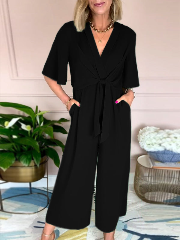 New🔥 V Neck Front Tie Jumpsuit- Tax Free