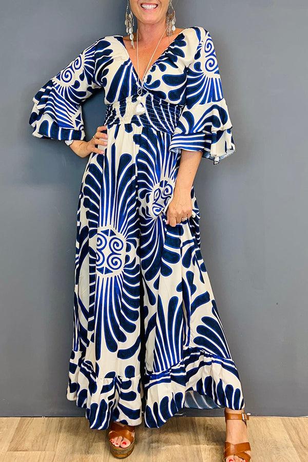 Hot Saleš„ Printed Elastic Waist Casual Wide Leg Jumpsuit