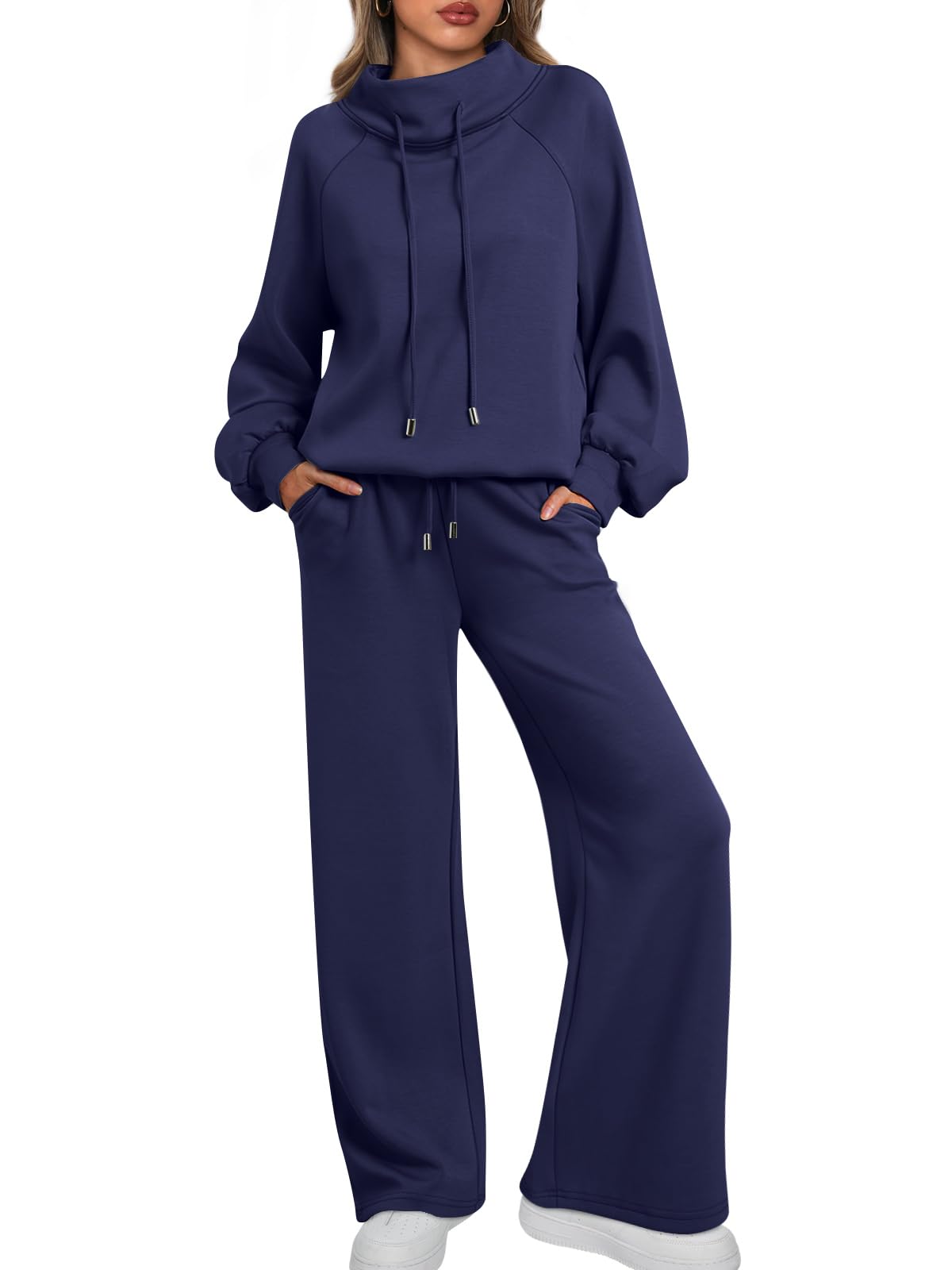 🎄Christmas Clearance 🔥 Women's Oversized Two-Piece Round Neck Drawstring Sweatshirt Wide Leg Sweatpants Casual Suit